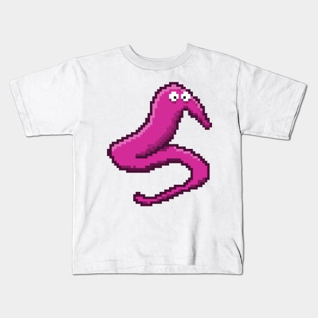 Pink Fuzzy Worm On A String Meme Pixel Art Kids T-Shirt by YourGoods